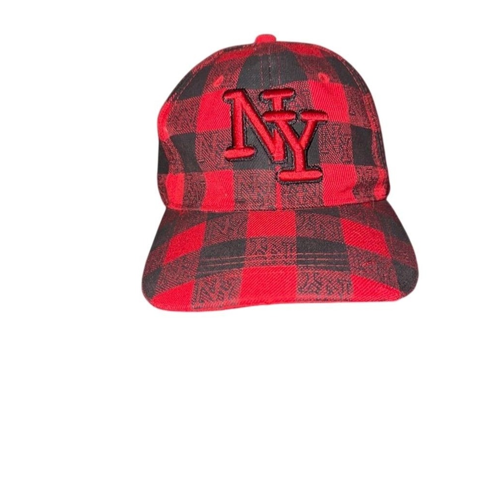 1848 Red & Black buffalo Plaid NY Embroidered Baseball Cap Adjustable Fit wool